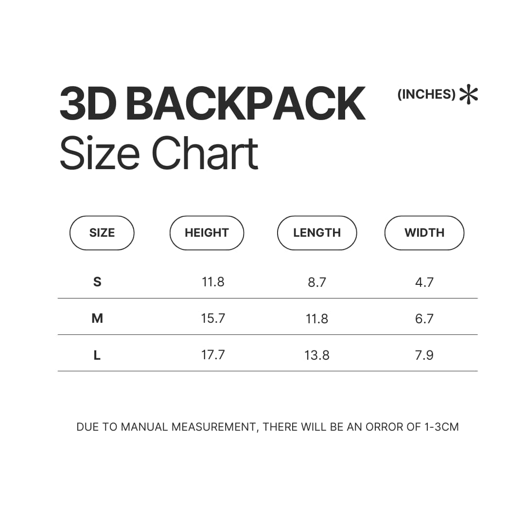 3D Backpack Size Chart - Persona 5 Merch