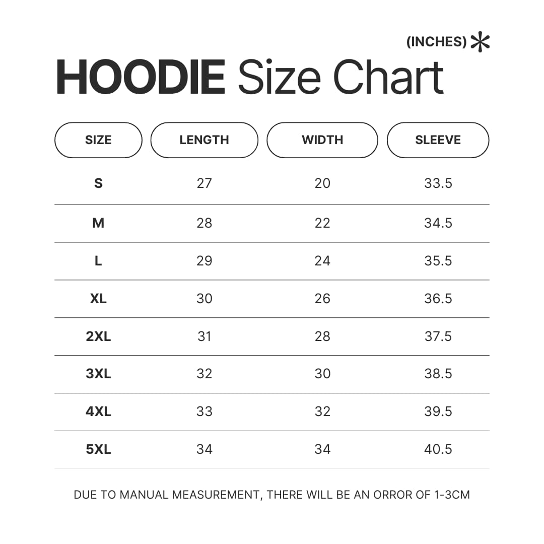 Hoodie Size Chart - Persona 5 Merch