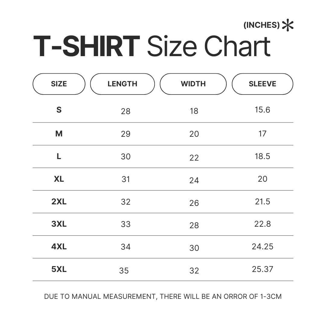 T shirt Size Chart - Persona 5 Merch